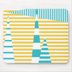 Stripes on Stripes - Turquoise and Yellow  Mouse Mat