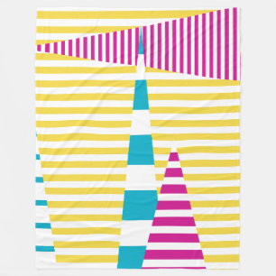 Stripes on Stripes - Turquoise, Yellow and Pink Fleece Blanket