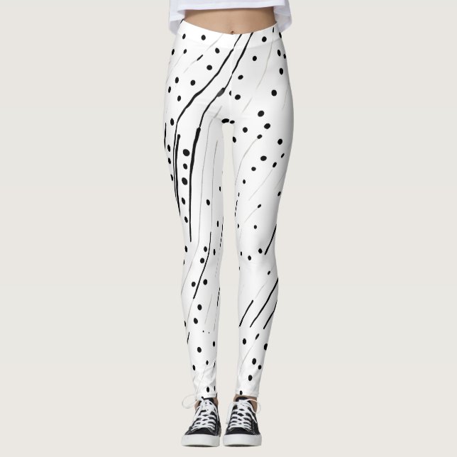 Stripes or polka dots black, white, grey pattern leggings (Front)