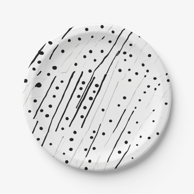 Stripes or polka dots black, white, grey pattern  paper plate (Front)