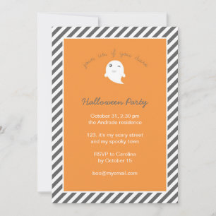 Stripes Orange Cute Ghost Kids Halloween Party Invitation
