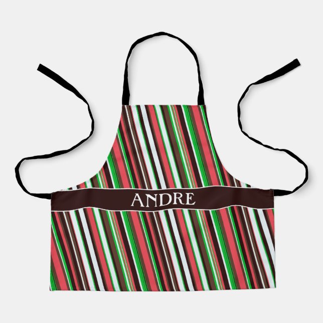 Stripes Orange Green Minimal Pattern Apron (Front)