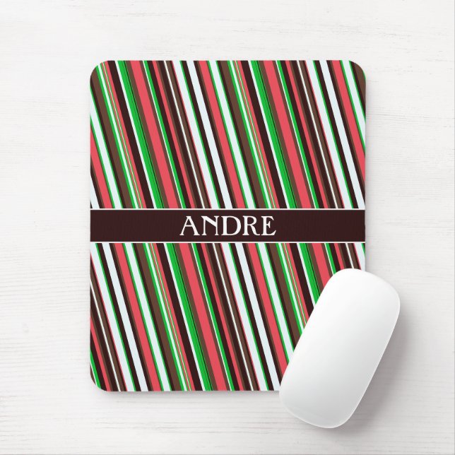 Stripes Orange Green Minimal Pattern Mouse Mat (With Mouse)
