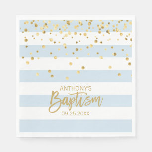 Stripes Pastel Blue Gold BOY BAPTISM Luncheon Napkin