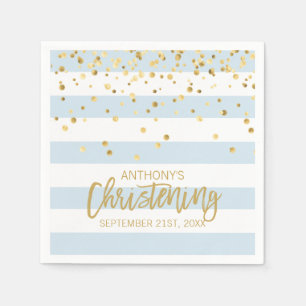 Stripes Pastel Blue Gold BOY CHRISTENING Napkin