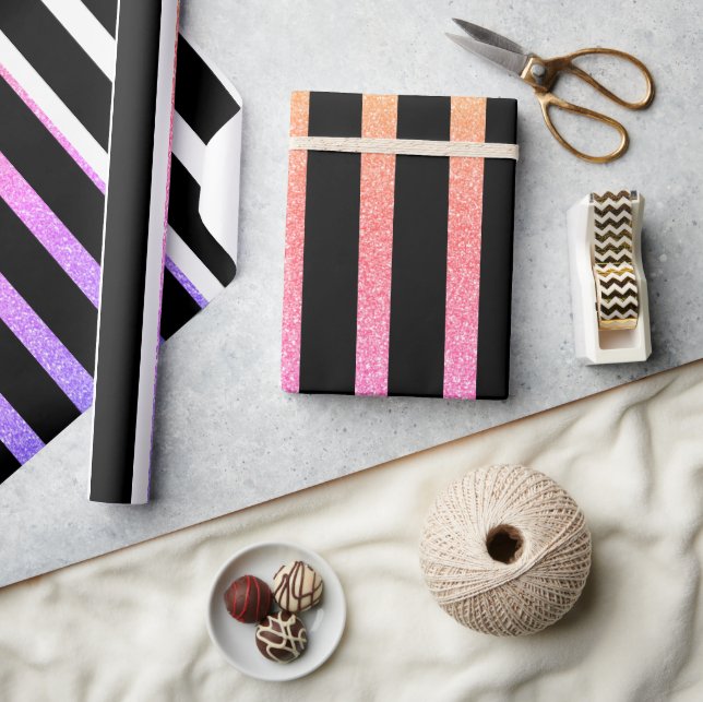 Stripes Pattern Black White Purple Multicolor Wrapping Paper (Crafts)