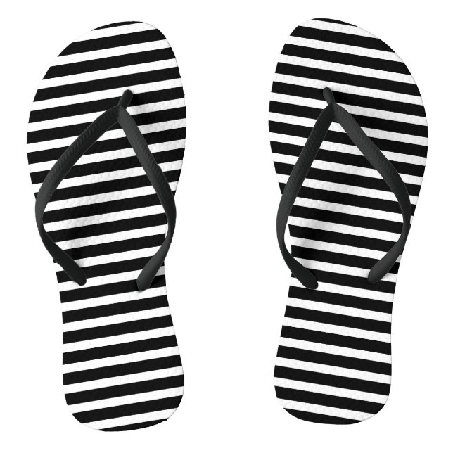 Stripes Pattern Black White Trendy Stylish Elegant Flip Flops (Footbed)