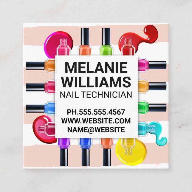 Stripes Pattern | Colourful Nail Polish Pour Square Business Card (Front)