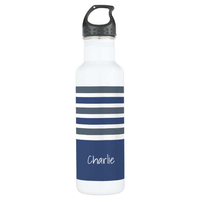 Stripes Pattern custom monogram water bottles (Front)