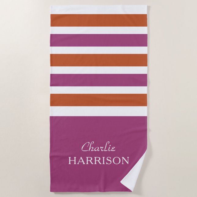 Stripes Pattern custom name beach towel (Front)