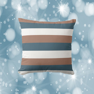 Stripes Pattern Mocha Brown Teal White Cushion