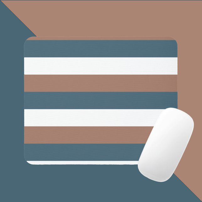 Stripes Pattern Mocha Brown Teal White Mouse Mat (A mousepad with mocha brown, teal and white stripes)