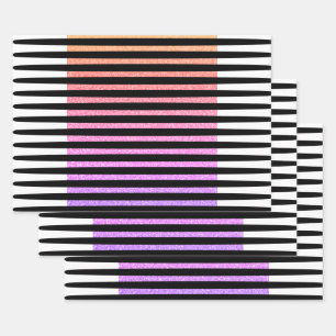 Stripes Pattern Multicolor Black White Pink Purple Wrapping Paper Sheet