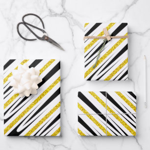 Stripes Pattern Multicolor Gold Glitter Artsy Cool Wrapping Paper Sheet