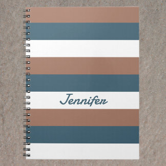 Stripes Pattern Personalise Brown Teal White Notebook