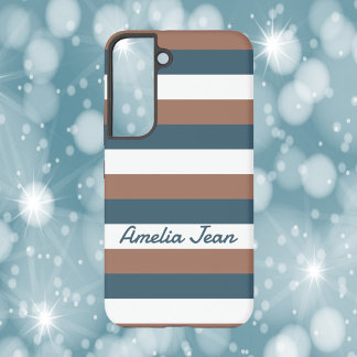 Stripes Pattern Personalise Brown Teal White Samsung Galaxy Case