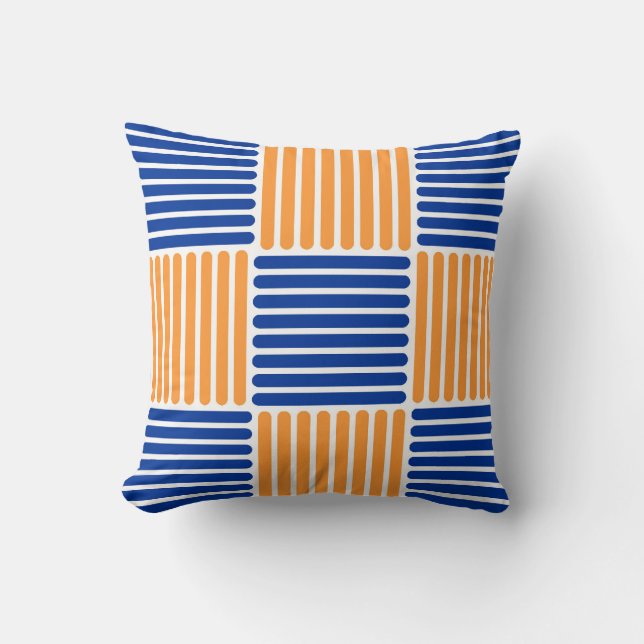 Stripes Pattern Pillow in Blue and Orange colours (Front)