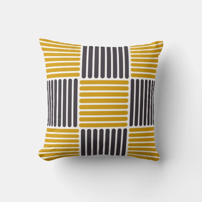 Stripes Pattern Pillow in Gold and Black colours (Front)