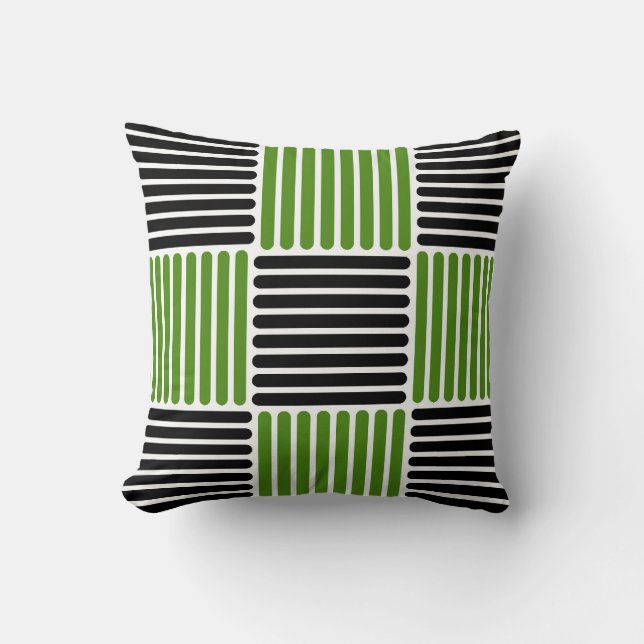 Stripes Pattern Pillow in Green and Black colours (Front)