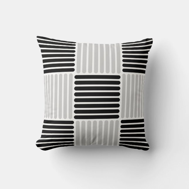 Stripes Pattern Pillow in Silver and Black colours (Front)