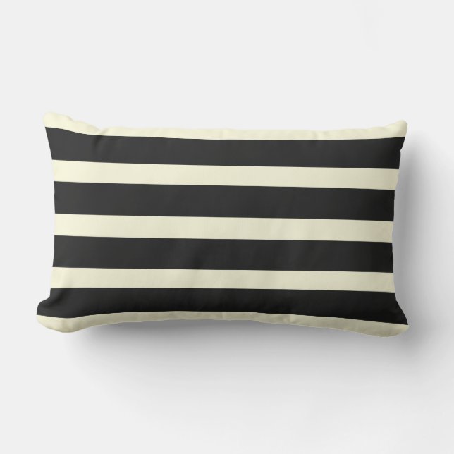 Stripes pattern two tone black cream lumbar cushion (Front)