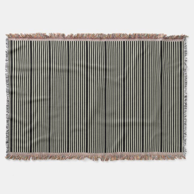 Stripes pattern two tone black cream throw blanket (Front)