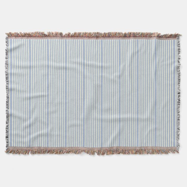 Stripes pattern two tone blue cream throw blanket (Front)