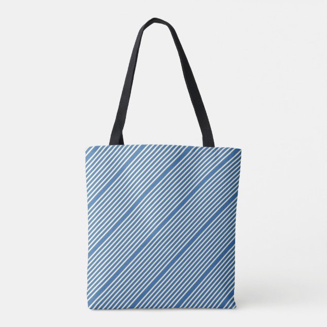 Stripes pattern two tone blue cream tote bag (Back)