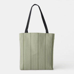 Stripes pattern two tone moss green cream tote bag