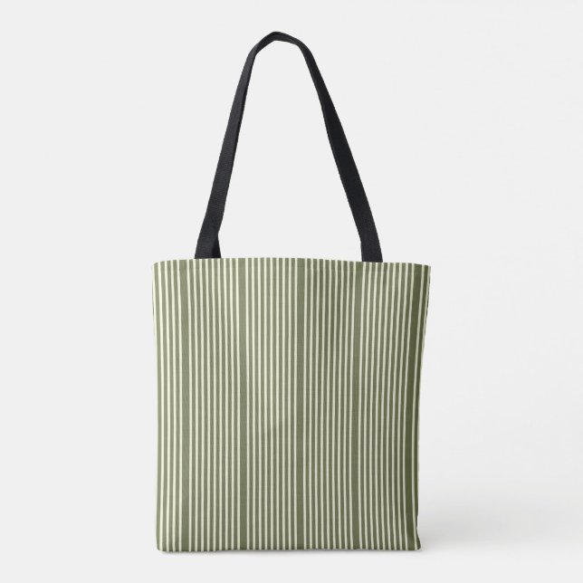 Stripes pattern two tone moss green cream tote bag (Back)