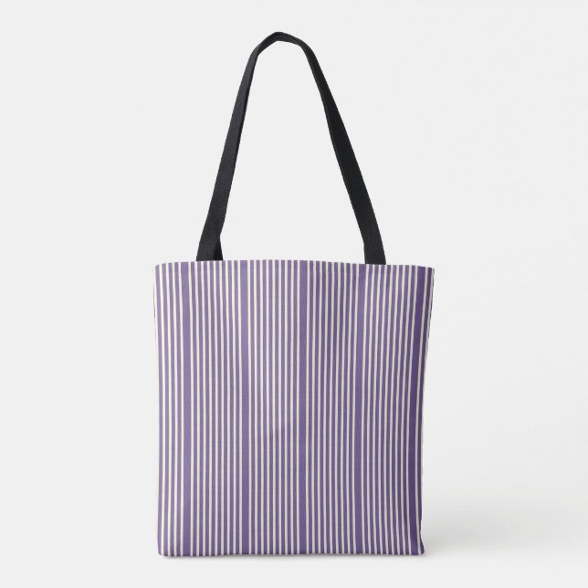 Stripes pattern two tone purple cream tote bag (Back)