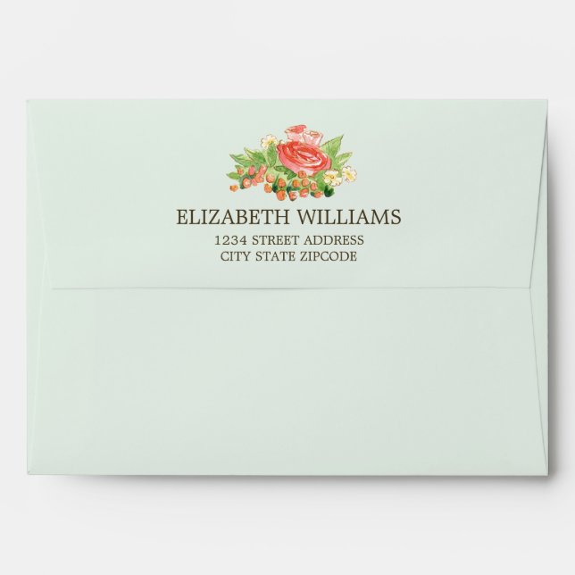 Stripes Pattern  Watercolor Flowers Wedding  Envelope (Back (Top Flap))