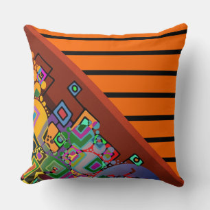 Stripes Pattern wide orange + abstract art Cushion