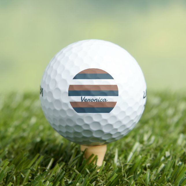 Stripes Personalise Brown Teal White Golf Balls (Insitu Tee)