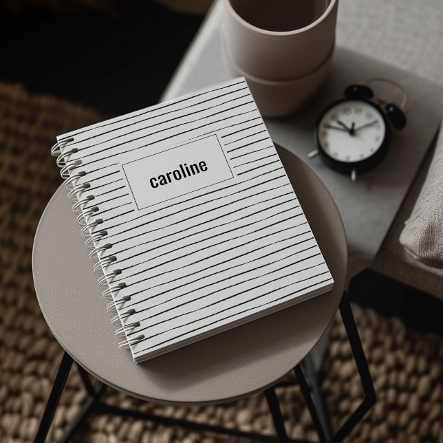 Stripes Personalised Notebook (Chic black and white painted stripe personalized notebook.)