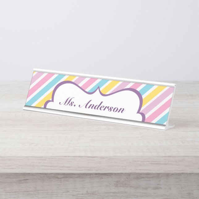 Stripes Personalised Teacher Desk Name Plate (Front)