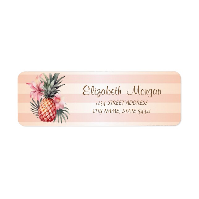 Stripes Pineapple Hibiscus Address Label (Front)