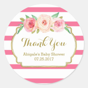 Stripes Pink Floral Gold Baby Shower Favour Tags