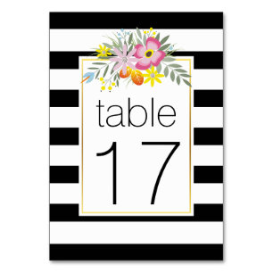 Stripes pink folklore flowers wedding table number