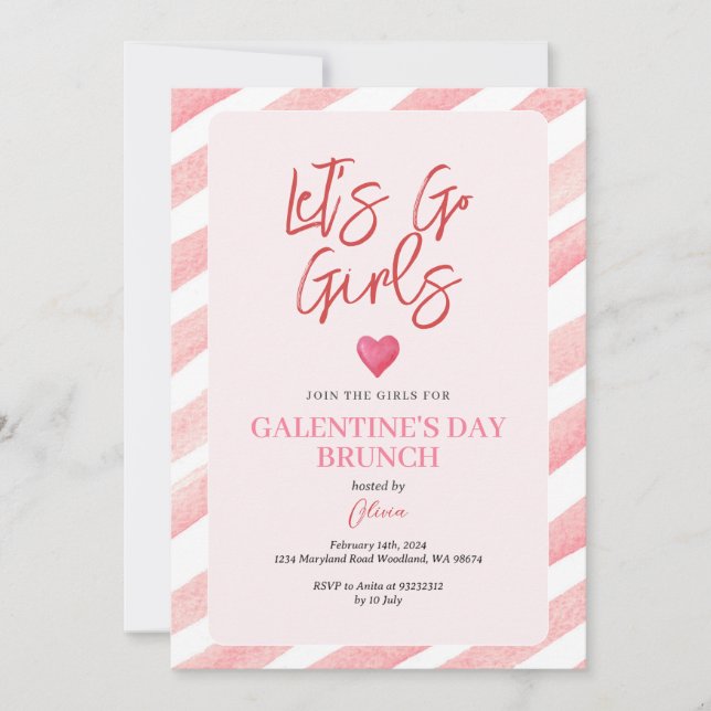 Stripes Pink Galentine's Day Dinner Valentine Invitation (Front)