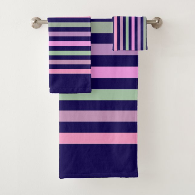 Stripes, pink, green bath towel set (Insitu)