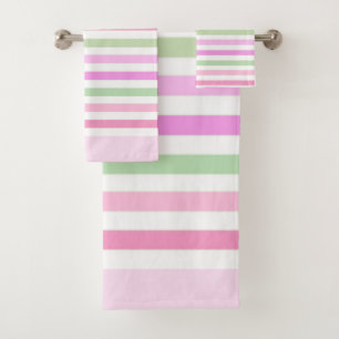 Stripes, pink, green bath towel set