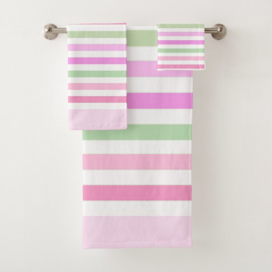 Stripes, pink, green bath towel set Zazzle.co.uk