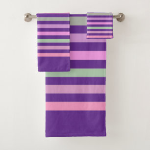 Stripes, pink, green bath towel set