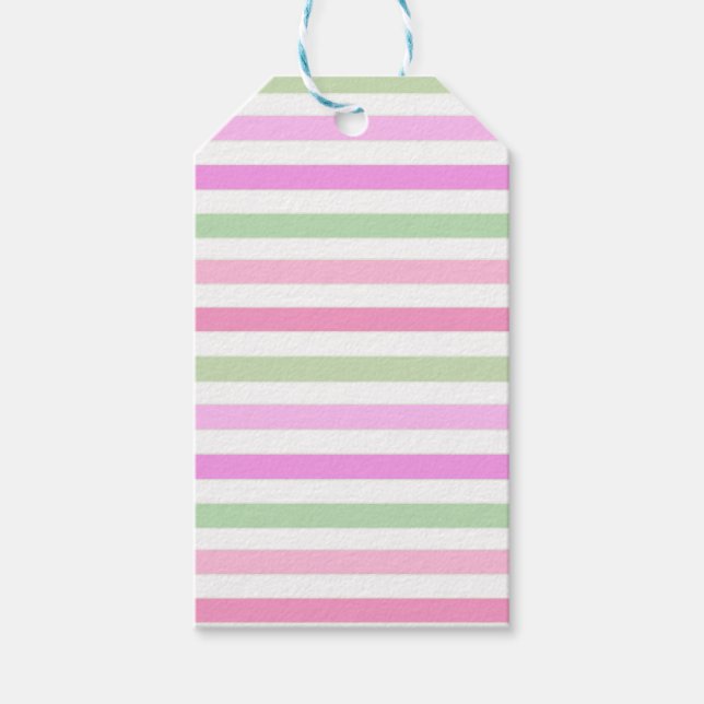 Stripes, pink, green gift tags (Front)