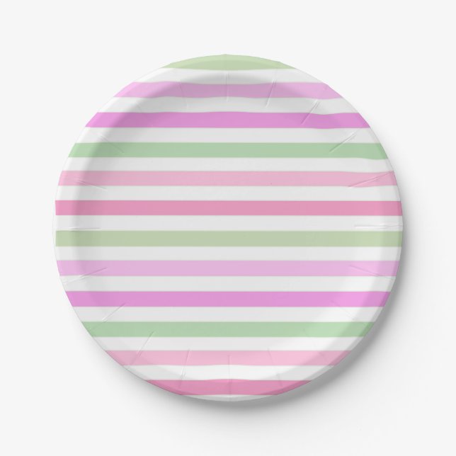 Stripes, pink, green paper plate (Front)