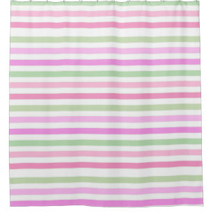 Stripes, pink, green shower curtain