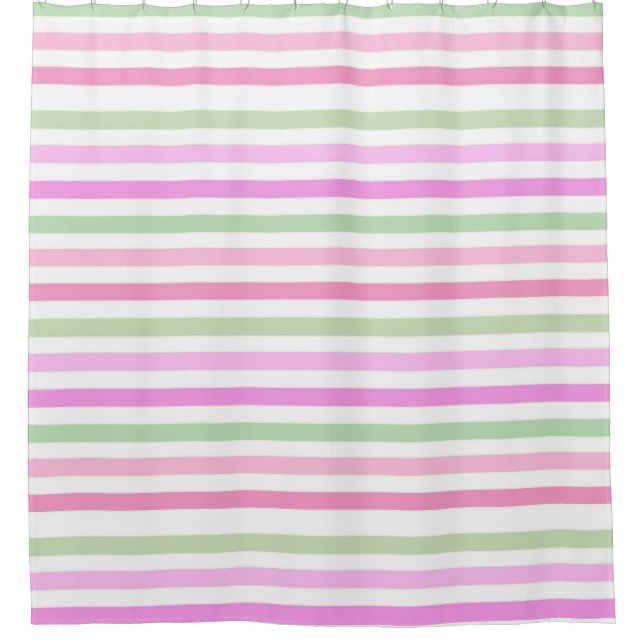 Stripes, pink, green shower curtain (Front)