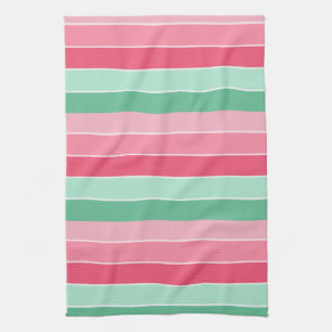 Stripes Pink Red Blue Green Colours Trendy Elegant Tea Towel