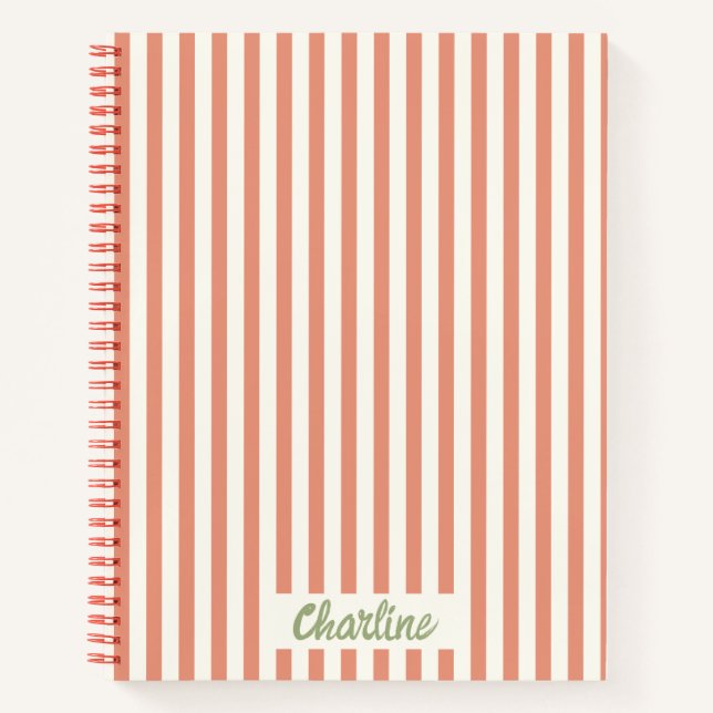 Stripes Pink Red Retro Calligraphy  Notebook (Front)